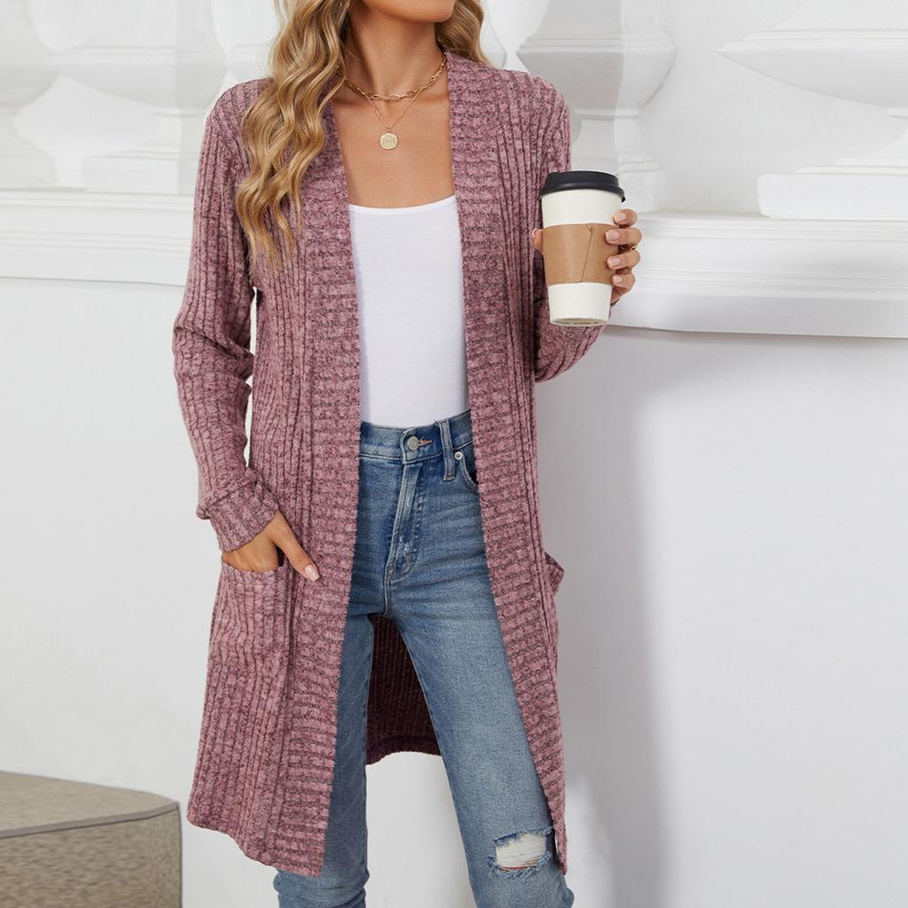 Women's Casual And Fashionable Solid Color Long Sleeved Pocket Cardigan Jacket  Jacket