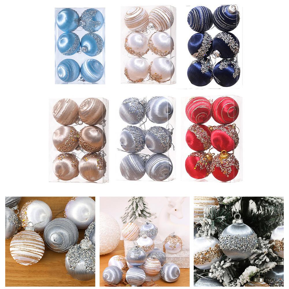 6PCS 6/8CM Silk Sequin Christmas Ball Christmas Ball Decoration Xmas Tree Pendent Ornaments For Wreaths Garlands Ball Paintings