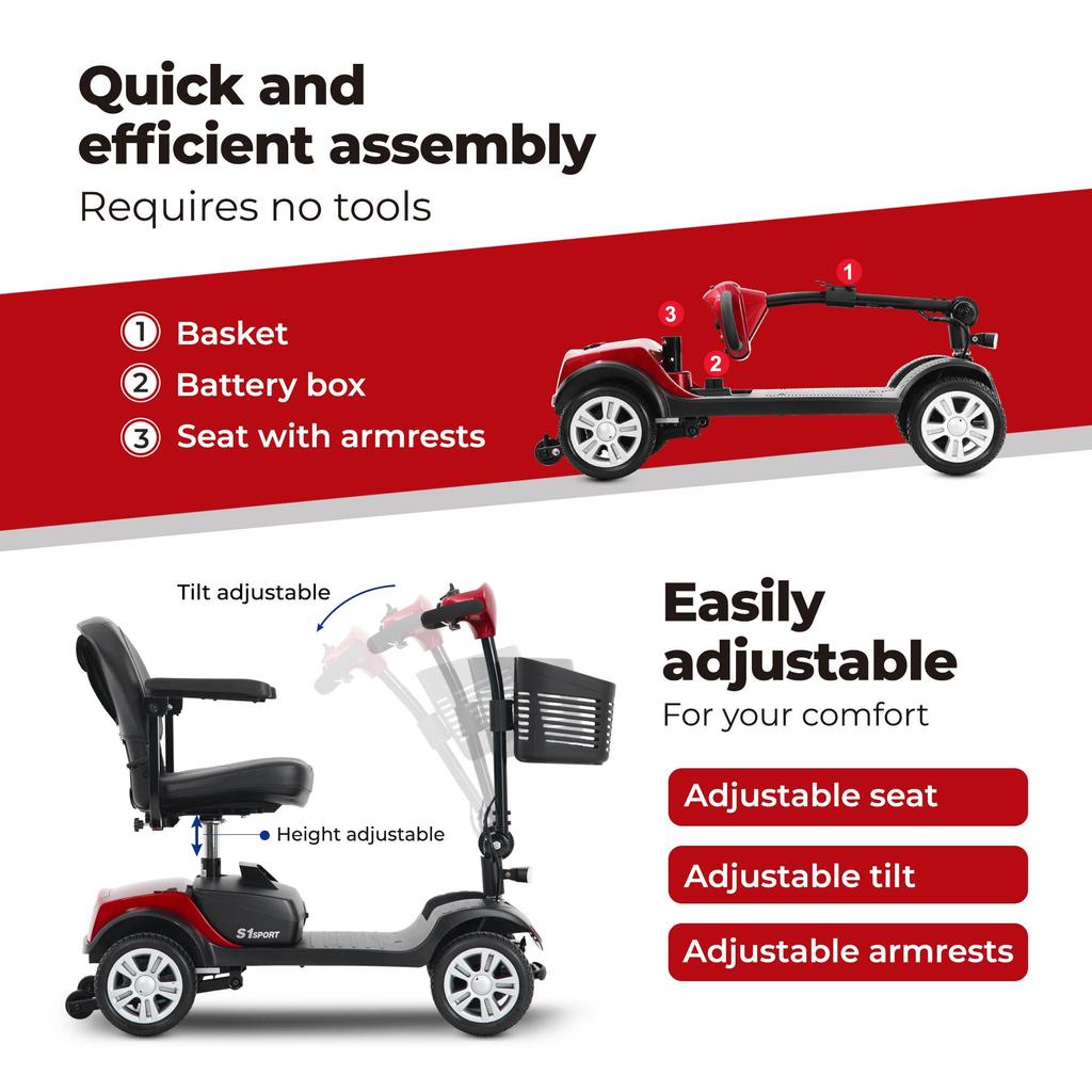 Mobility Scooters For The Elderly Sweetrich Top Speed 6Km/h Suitable For The Elderly/Disabled Max Range 15Km Load 136Kg S1 Sport