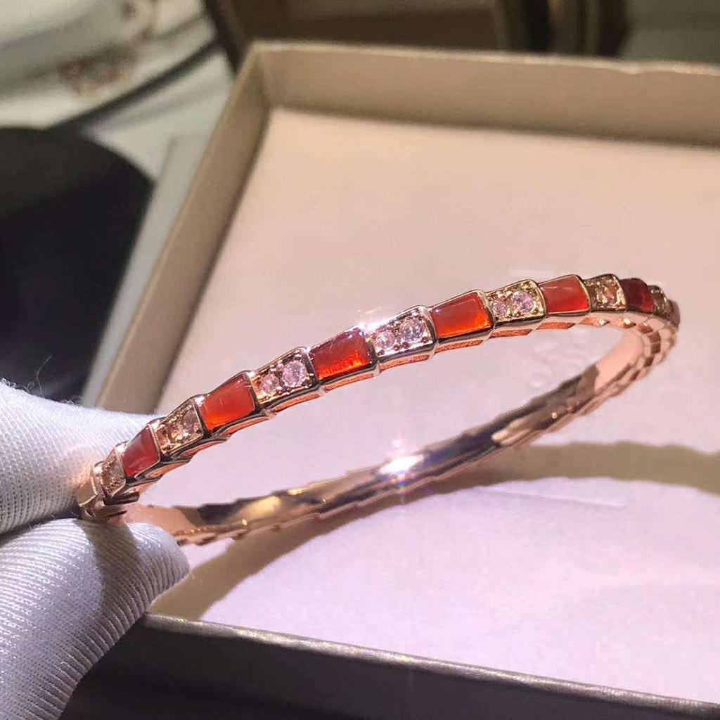 Sterling Silber Schlangenarmband mit Voll-Diamanten, natürlichem Perlmutt & Achat, in Pfauengrün für Paare - Unisex Europäischer & Amerikanischer Stil