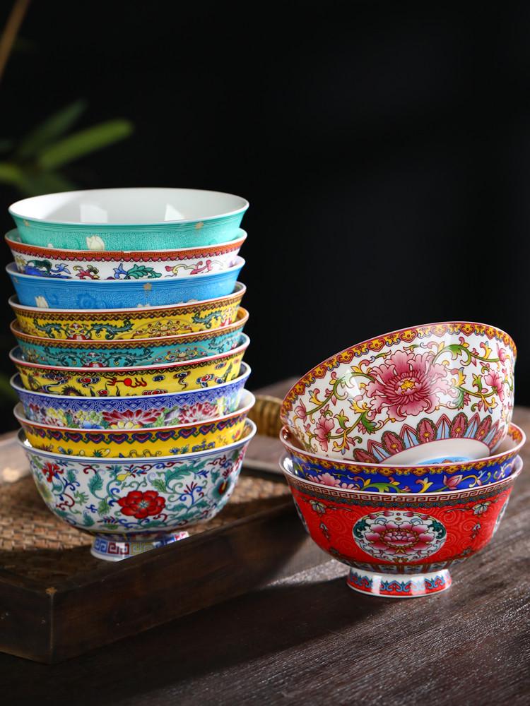 Jingdezhen Ceramic Rice Bowl: High-Foot, Enamel Color, Longevity Design