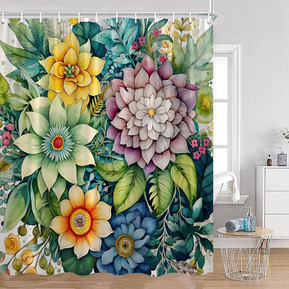 Bohemian Blume Duschvorhang Boho Floral Vintage Druck Mandala Blumen und Pflanzen Badezimmer Vorhang Polyester Bad Dekoration