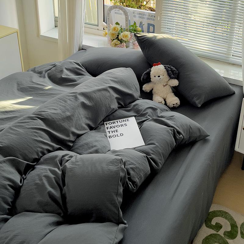 Washed Cotton 4-Pcs Set Class A Maternal Infant Grade Solid Color Single Quilt Set, Bed Sheet 4-Pcs Set, Small Fresh 3-Pcs Set