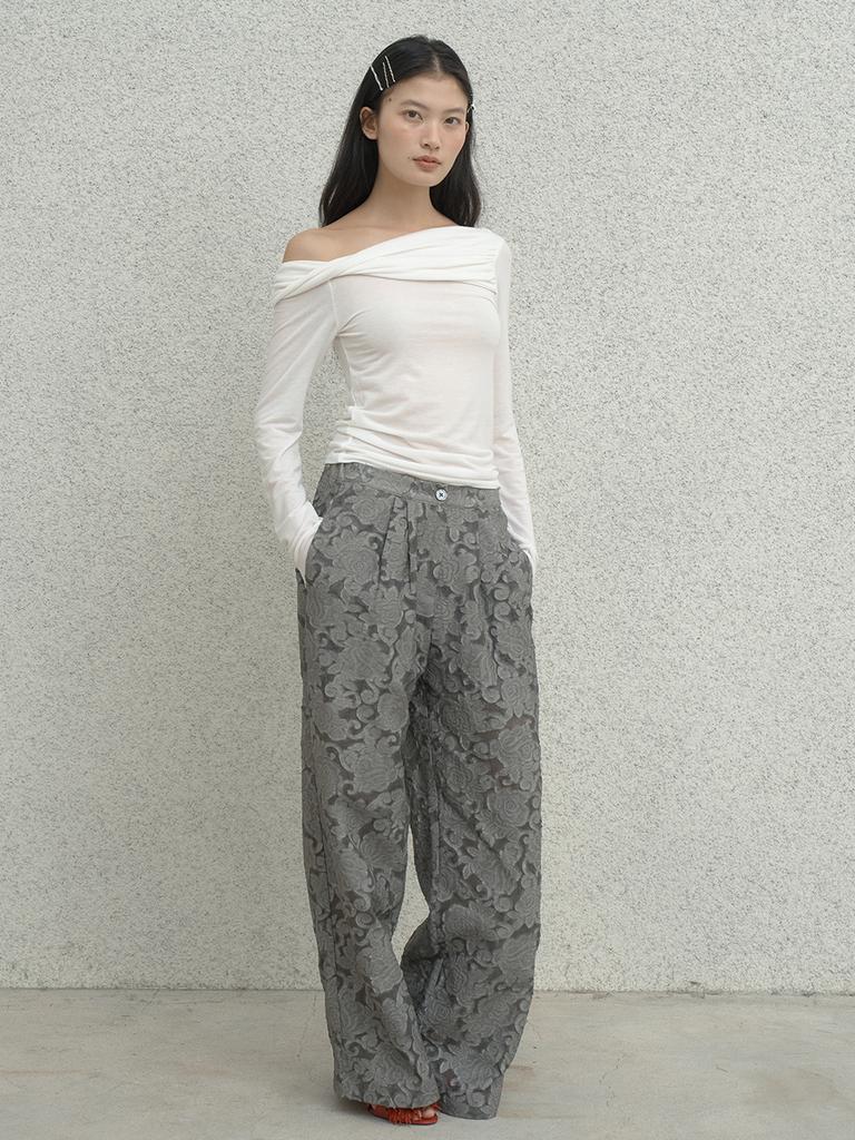 Deoenel Flower Wide Slacks - [Charcoal]