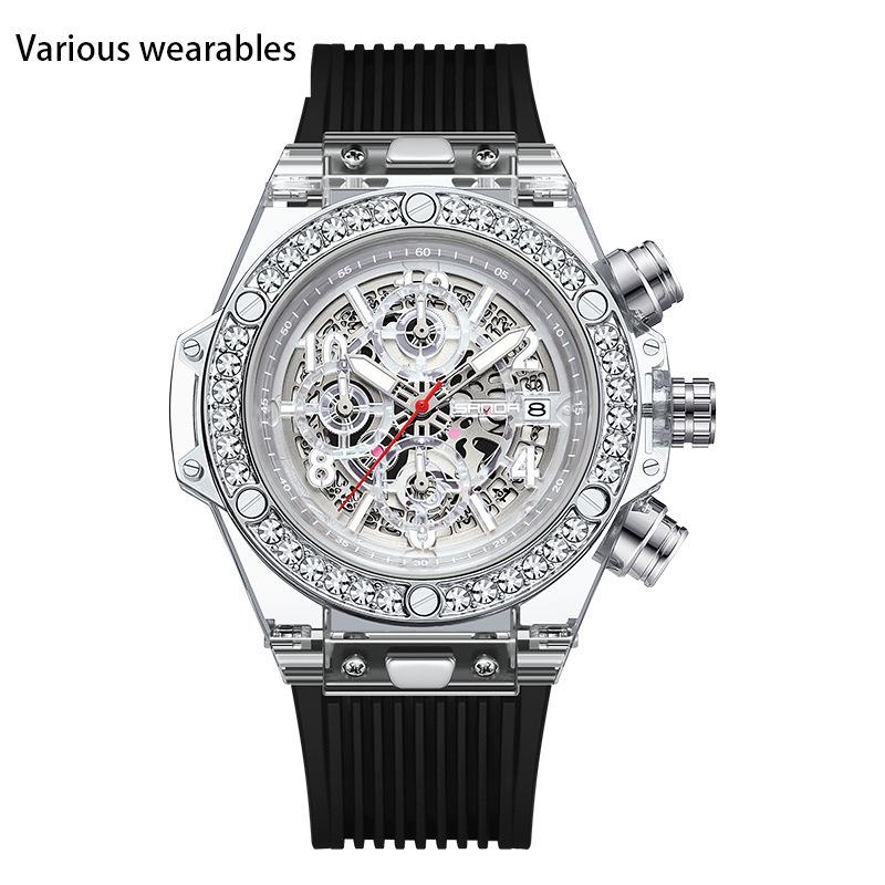 

Новые кварцевые часы, модные трендовые мужские часы с календарем, светящиеся часы с перспективным окошком