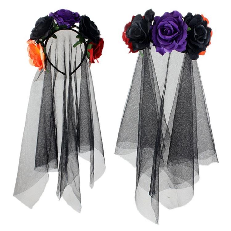 Halloween Floral Veil Headbands Mesh Lace for Women Cosplay Carnival Hair Props