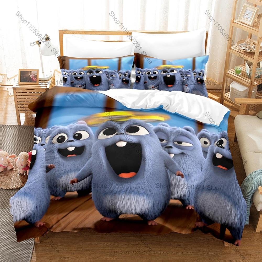 Collage Cartoon Orso Grizzy e Lemming Birbanti Scena Comica 3 Pezzi Biancheria da Letto Copripiumino + 2 Federe Decorazione Casa