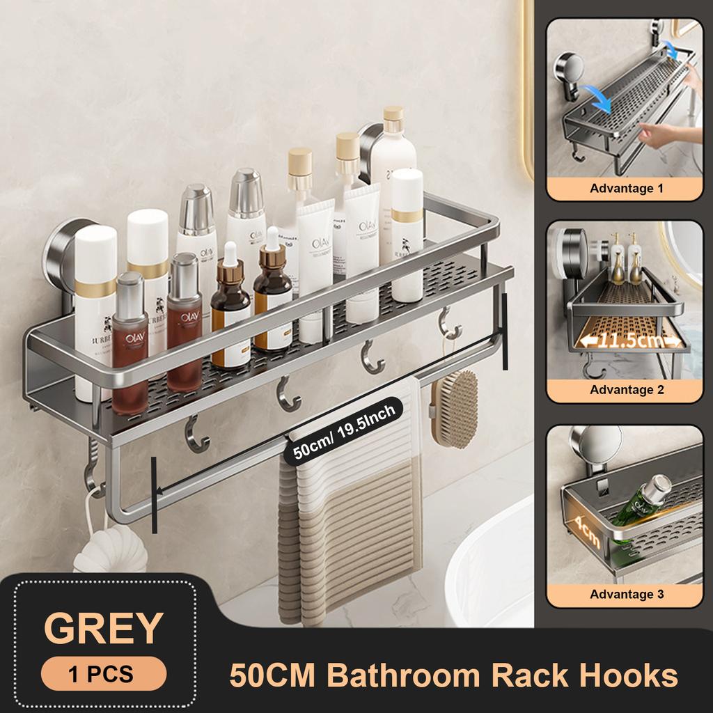 Bathroom Rack Bathroom Shelf Toilet Space Aluminum No Drill Hanging Rack Bathroom Organizer Hang On The Wall Suction Cup
