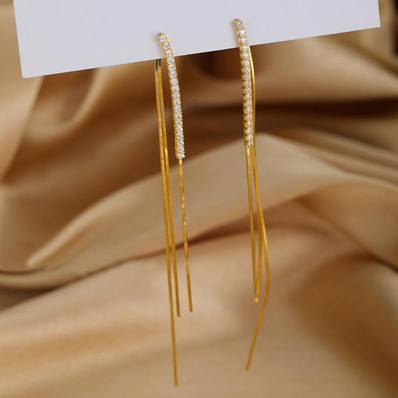 New Silver Color Long Tassel Drop Earrings for Women Style Back Hanging Earlines Shiny Zircon Fashion Earrings Wedding Jewelry