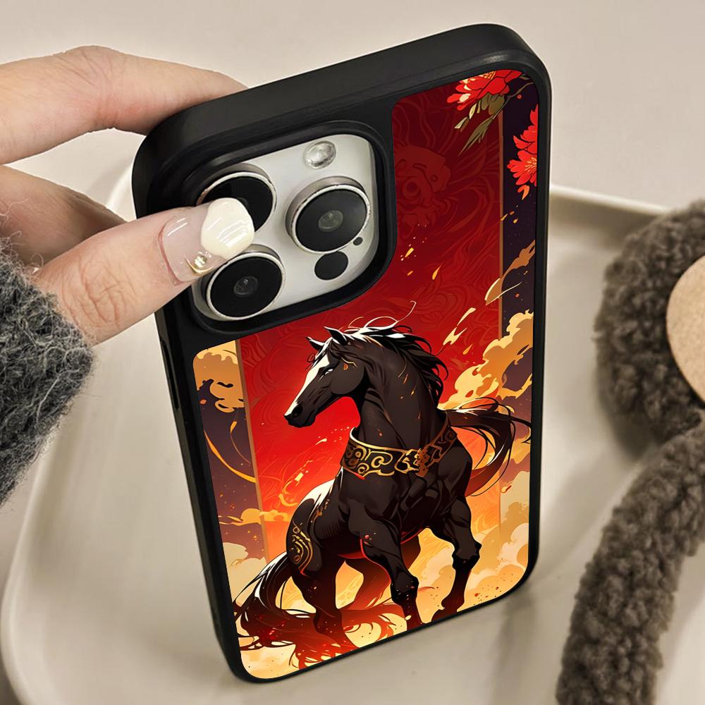 Golden Horse Year Mobile Phone Case for iPhone 17 16 15 14 13 12 11 Air Pro Max Plus Matte Surface Colorful Cover Pretty Cover