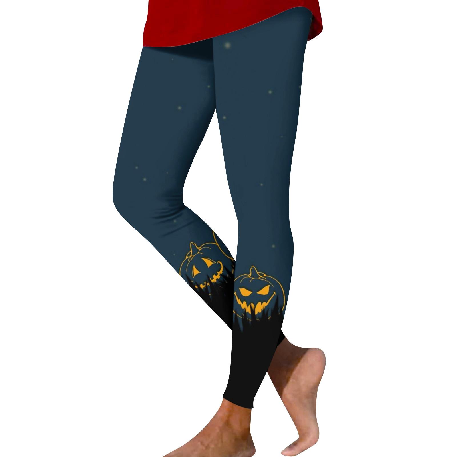 

Женские модные брюки с эластичной нижней частью и принтом на Хэллоуин, эластичные брюки для йоги, девятиминутные брюки S тёмно-синий