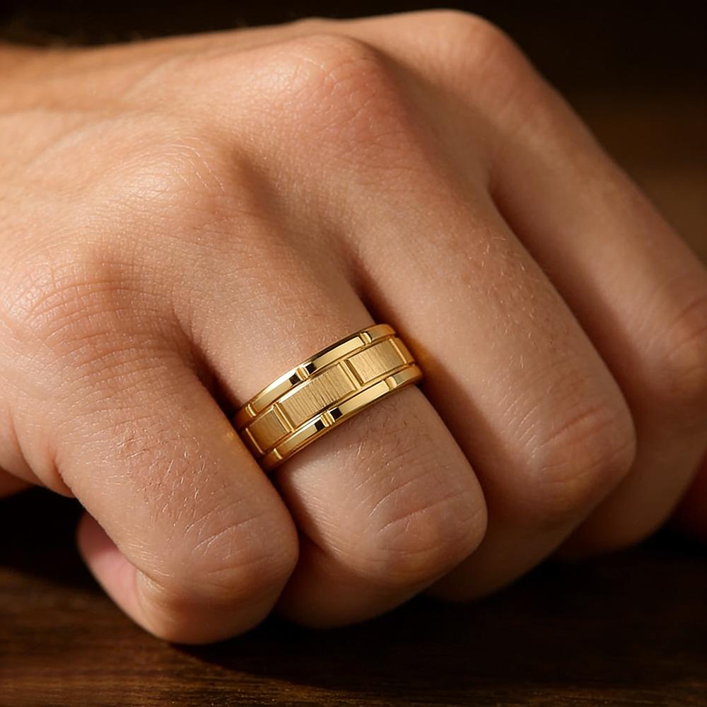 Anelli Moderni in Acciaio Inossidabile da 8MM per Uomo e Donna Colore Oro Spazzolato Anelli con Doppia Scanalatura Gioielli Regalo per Matrimonio Festa Uomo