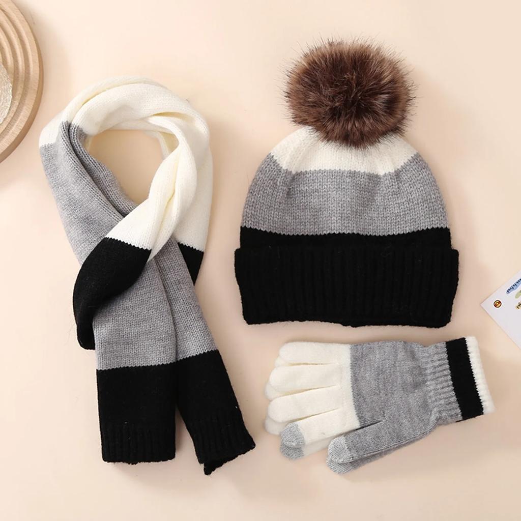 Conjunto de guantes, bufanda y gorro para niños de 8 a 16 años, traje cálido de invierno con gorro de punto grueso de lana, guantes y bufanda, conjunto de gorro para mujer.