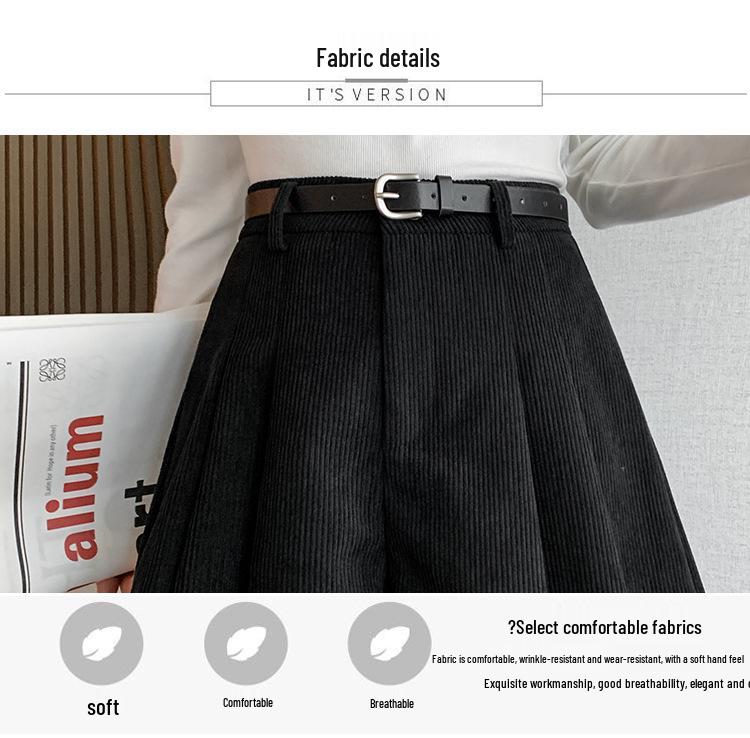 High-Waisted Corduroy Wool Pleated A-Line Skirt Pants for Women - Versatile Winter 2025 Fashion