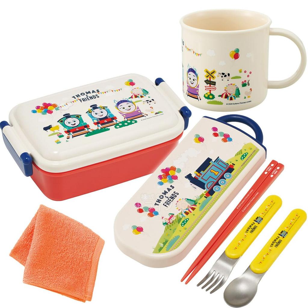 Thomas Friends Antibacterial Square Bento Box 450ml Trio Cup Set with Skater Mini Towel &