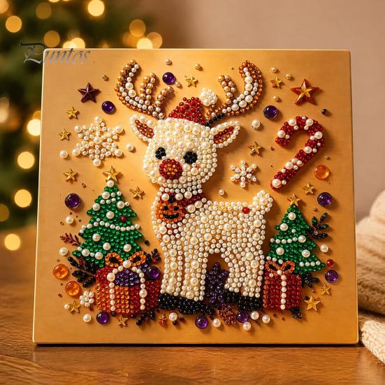 Set Creativo Attività Festiva Pittura con Perle Finte Natalizie Fai da Te Kit Artistico, Carino Kit di Perline 3D Regalo Fatto a Mano per Bambini Artigianato Adulti Principianti, Kit Gemme Parete Casa