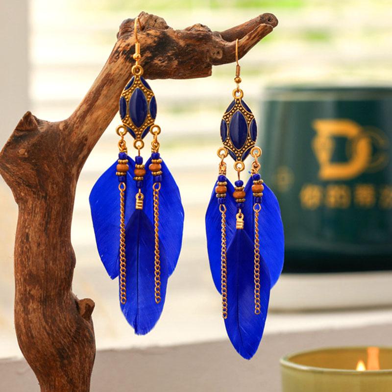 

Classic Bohemia Feather Dangle Earrings for Women Fashion Long Colorful Enamel Handamde Earring Female Party Wedding Jewelry королевский синий