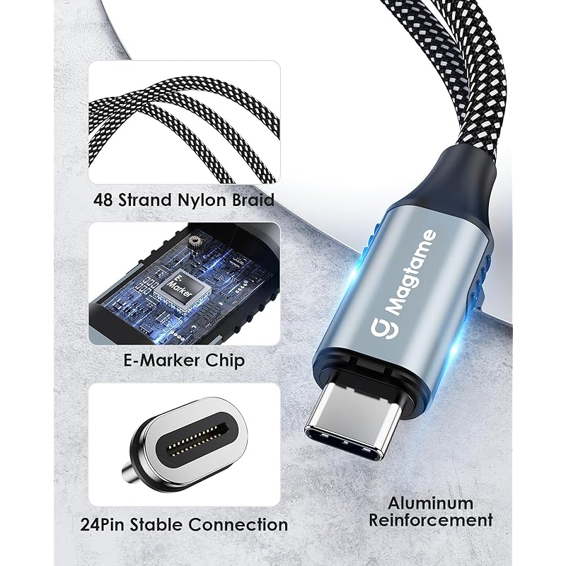Magtame Magnet-Ladekabel Typ C 100 W Schnellladung/PD-kompatibel Magnetkabel Typ C 24-polige Spezifikation magnetisch staubdicht Abnehmbar