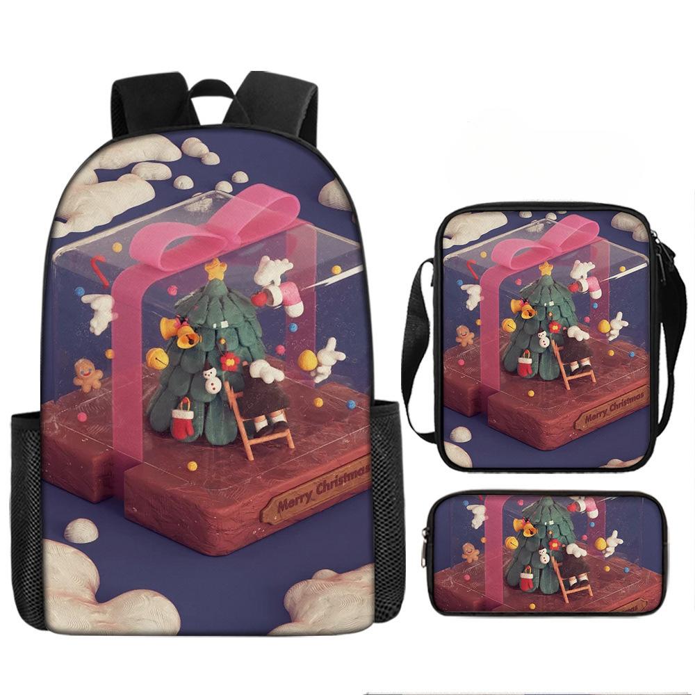 Christmas Backpack, 3D Digital Printed Backpack, Shoulder Bag, Pencil Case, Three-Piece Set