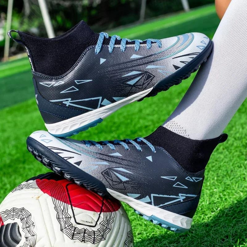Outdoor Men TF Soccer Shoes  High Ankle Football Boots Non-Slip Training Grass Sport Turf FG Training Wholesale Indoor Futsal cm