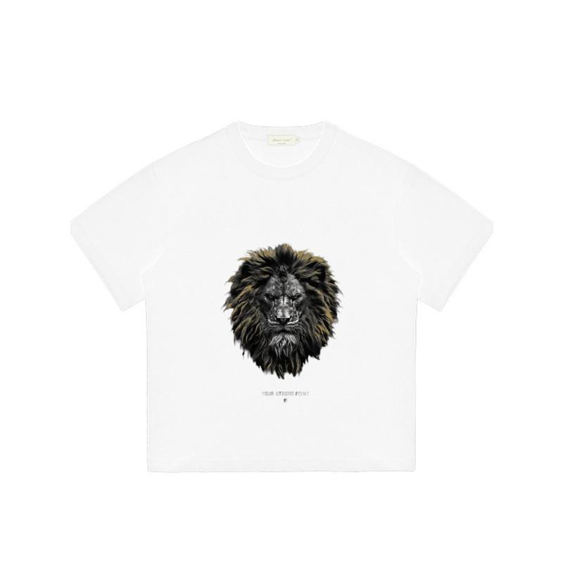 Men's Loose Fit T-Shirt White Lion Head Graphic Print Your Strong Point Text Casual Streetwear Top for Everyday Wear