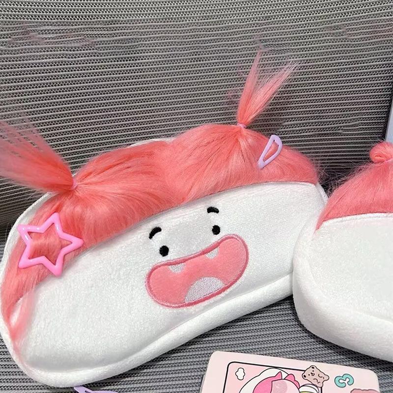 Pink Hair Funny Big Capacity Plush Pencil Bag Creative Cartoon Big Mouth Girl Pens Storage Case Portable School Stationery Gift