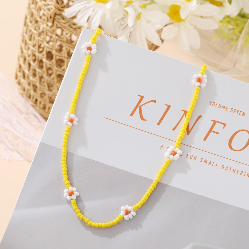 Candy Color Flower Rice Bead Necklace Bohemian Vacation Wind Collarbone Chain Women'S Jewelry Supply