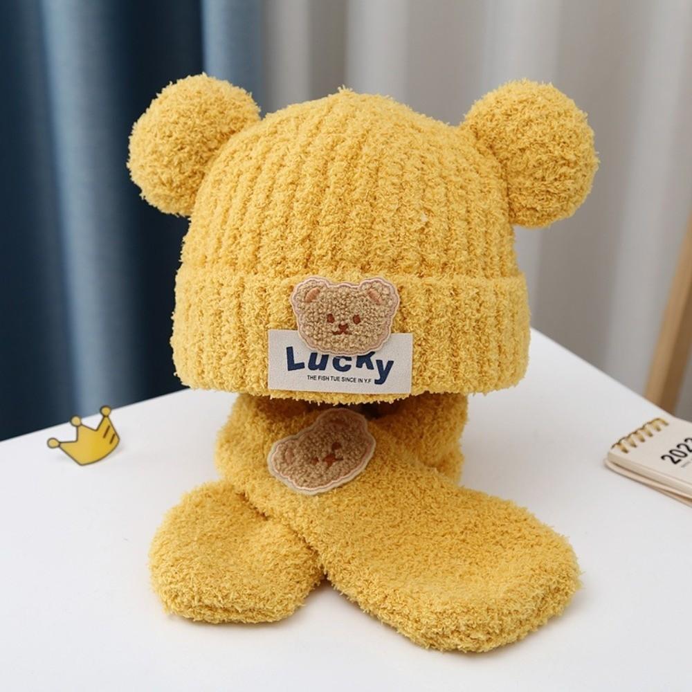 Neues Glücksbär Schal-Mützen-Set Warmer Winddichter Nackenschutz Kälteschutz Mütze für 2-8 Jahre