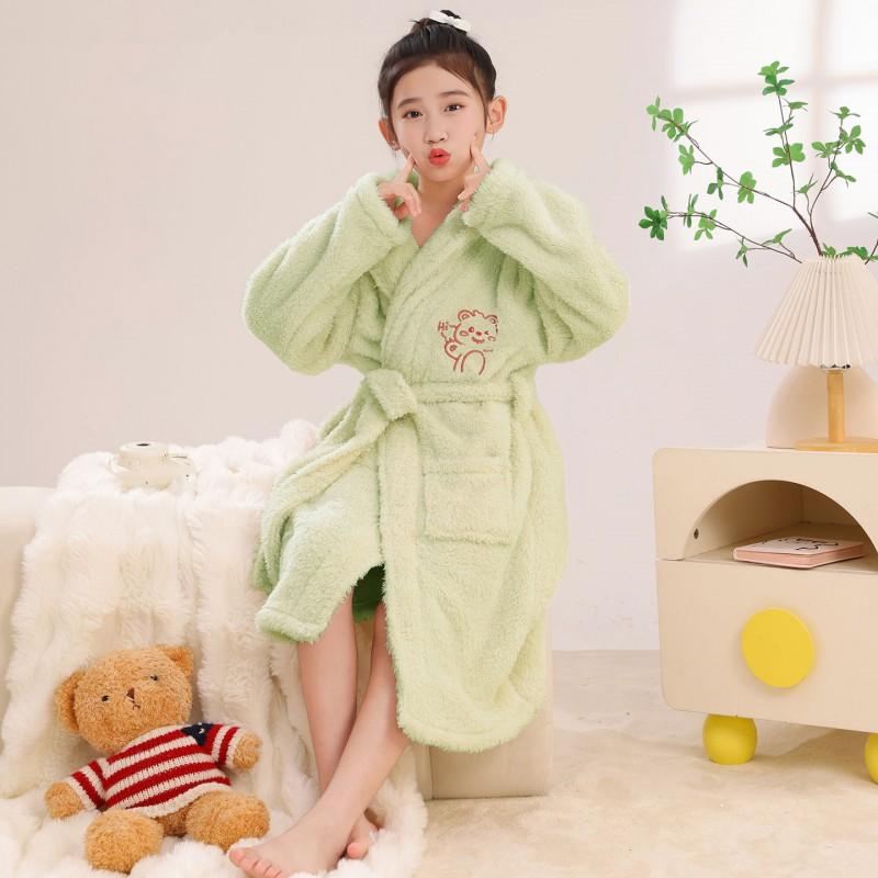 Boys Thick Flannel Robe Sleepwear Kids Ages 3-8 Coral Fleece Pajamas Bathrobe With Cartoon Print Warm Cozy Home Wear