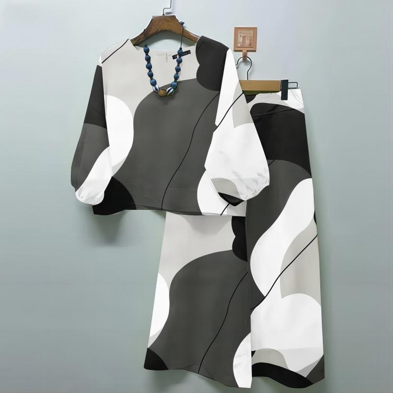 Summer Women's Casual Outfit Set: Bohemian Top, Wide-leg Pants, 2-piece Set