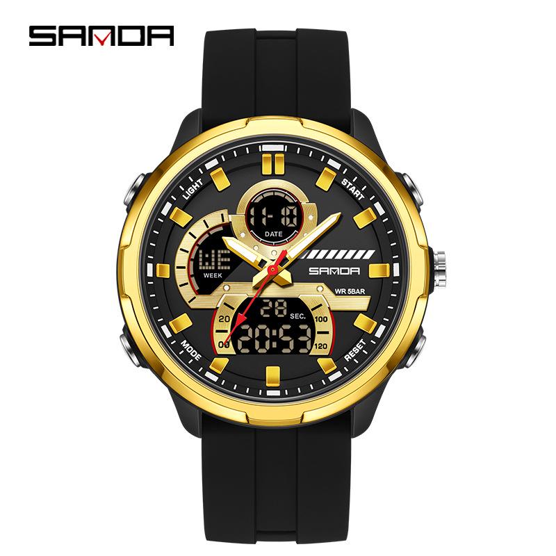 Sanda Men's Multifunctional Waterproof Luminous Watch with Dual Display and Alarm