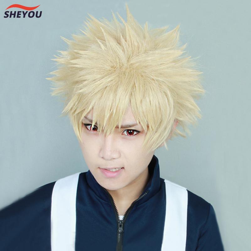 Mijn Boku no Hero Academia Bakugou Katsuki Bakugo Korte Linnen Blonden Hittebestendige Cosplay Kostuum Pruik One Size beige