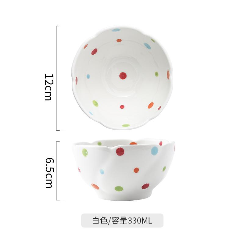 Cute Cream Color Dot Bowls Set Ins Style Rice Yogurt Soup Bowls for Home Kitchen Tableware