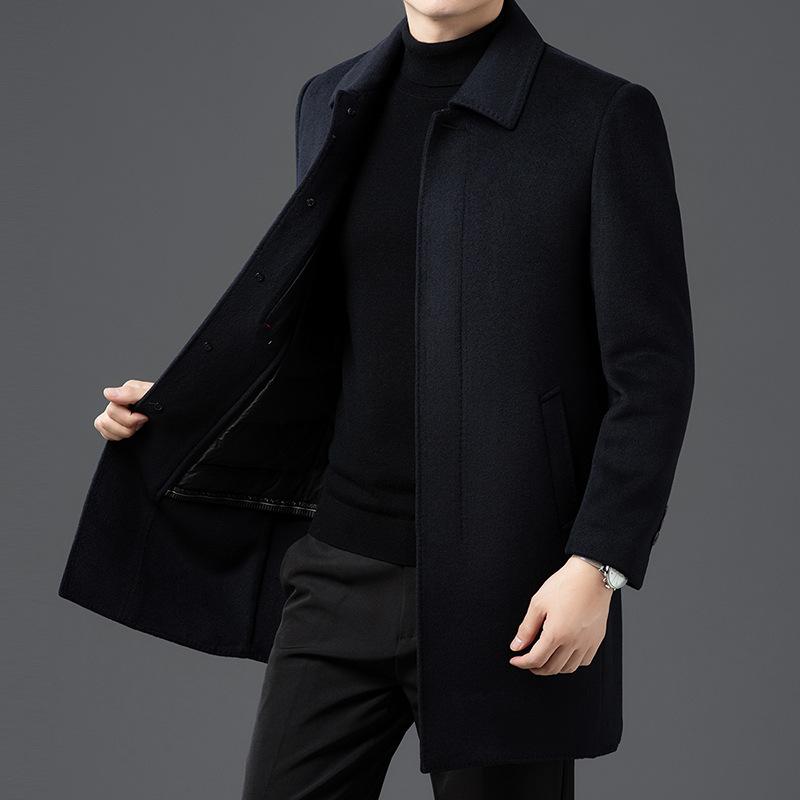 Fashionable Business Removable Inner Liner Double-sided Wool Down Coat Winter New Men's Lapel Wool Coat