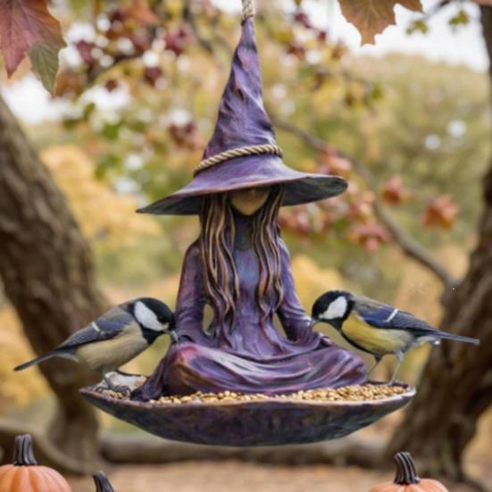 Meditating Witch Garden Bird Witch Wild Bird Feeder Purple Hat Seeds Tray