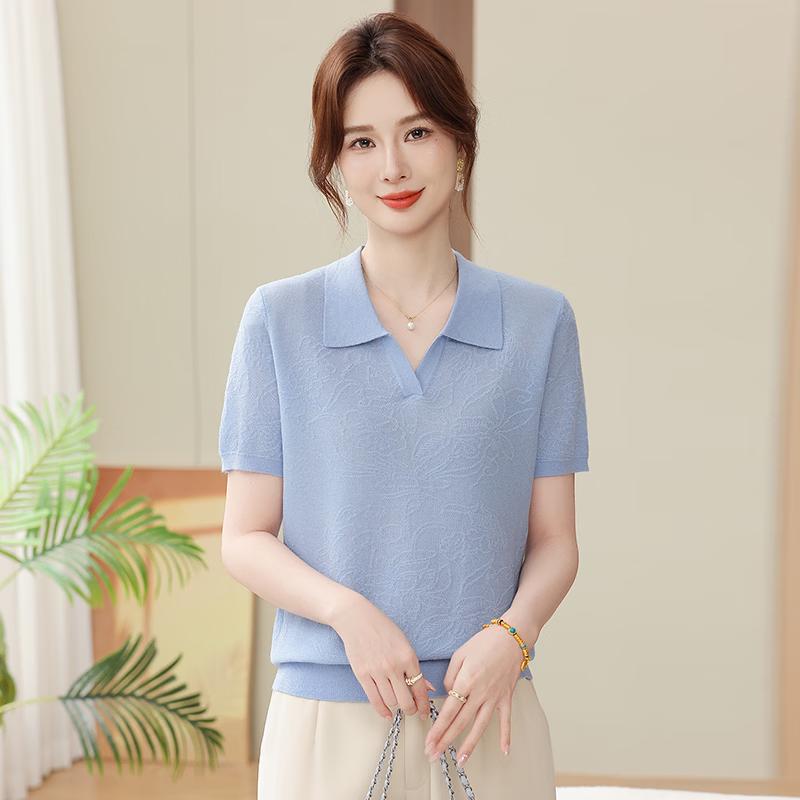 Yu Zhaolin Women s Elegant Jacquard Polo Short Sleeve Top 115 (fits 110-135 jin)
