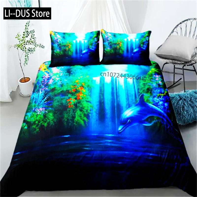 Hot Dolphin Bedding Sets Anime Sea HD Dolphin Bedspread For Teens Girls Fashion Twin Single Queen King Full Size Duvet Cover