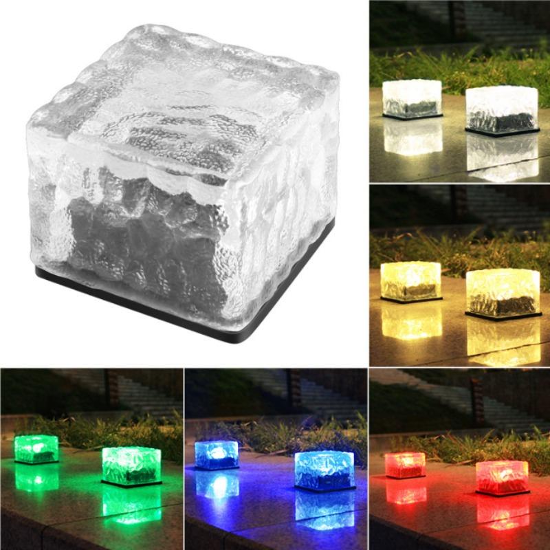 1500LM Solar Glass Brick Light Solar Ice Cube LED Light Crystal Brick Stone Lamp Garden Courtyard Pathway Patio Pool Decorative Festive