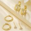 3 Pcs Set Hoop Stud Earrings for Women, Multiple Piercing CZ Crystal Triangle Studs Stackable Huggie Earrings Set Jewelry