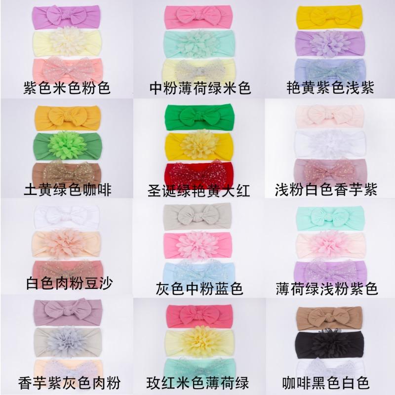 3Pcs new children's hair accessories, baby nylon bow does not hurt the skin, wide headscarf, baby headband.