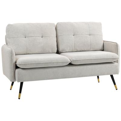 2-Seater Sofa, Living Room Sofa, Cushions, Padded Seat, Tufted Backrest, 139 X 68 X 80 Cm, Cream
