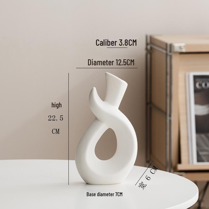 White Irregular Ceramic Openwork Vase – Modern Rustic Ornament for Living Room