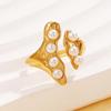 French Retro Geometric Irregular Stainless Steel Ring with Baroque Pearl - Adjustable Women's Statement Jewelry