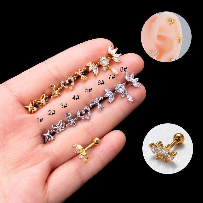 

Stainless Steel Heart & Butterfly Zircon Cartilage Stud Earrings 1
