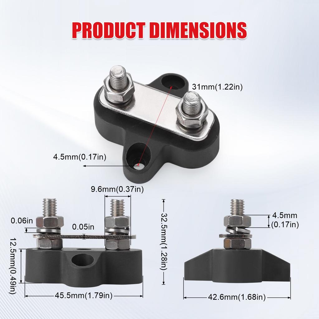 5/16" 48V Positive & Negative Ground Red Black Power Distribution Terminal Block FOR Truck Car RV Boat M6 M8 Dual Terminal Studs