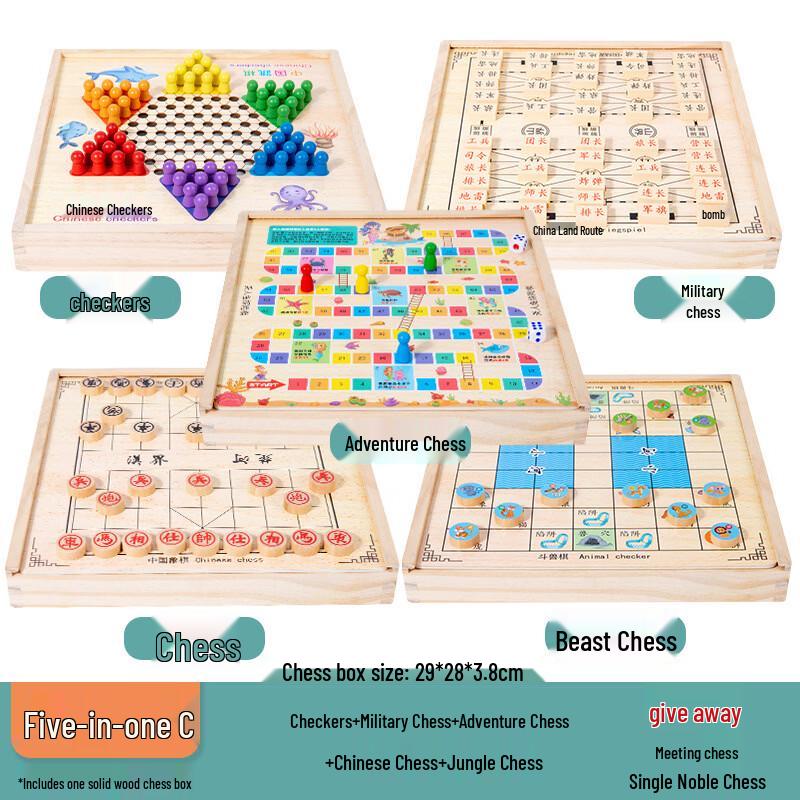 Fengyi Solid Wood 5-in-1 Board Game Set