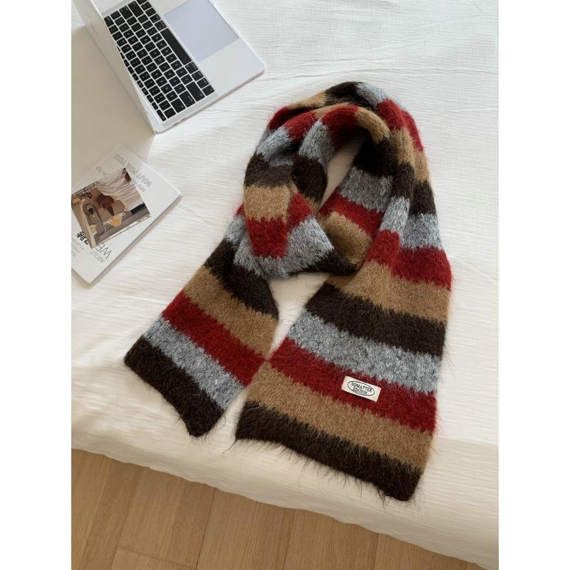 

Дофаминовый Мохер Радужный Шарф Зимний Красочный Полосатый Многофункциональный Теплый Шарф Японский Студенческий Стиль 180*20cm