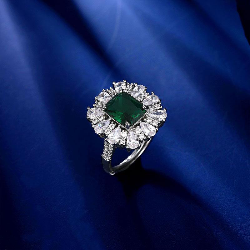 

Нишевый дизайн темперамент геометрическое универсальное цветочное кольцо новое легкое роскошное высококачественное циркониевое открытое кольцо зелёный