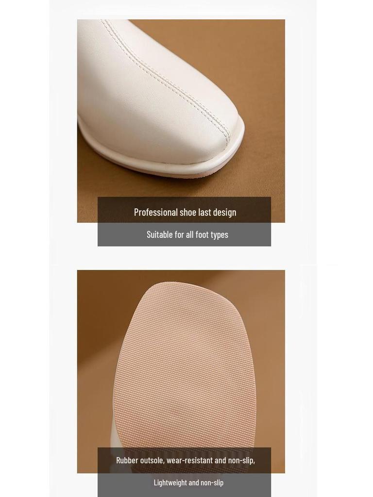 Women's Soft Leather Chunky Heel Square Toe Ankle Boots with Velvet, Autumn-Winter Versatile Slimming Style.