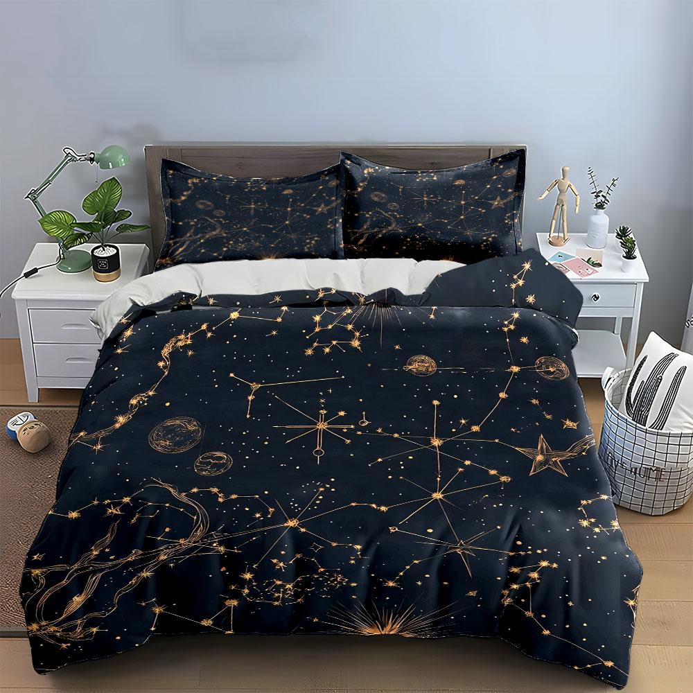 "Set Arredamento Casa a Tema Costellazioni" Set Biancheria da Letto con 1 Copripiumino 2 Federe Singolo Matrimoniale King Queen, Regalo